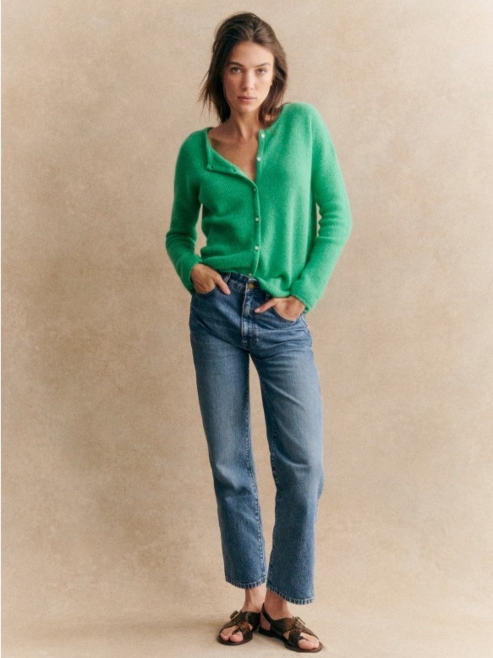 Sezane Gaspard Knit Cardigan Sweater Mohair Alpaca Sea Bright Green Size Small - Picture 4 of 11
